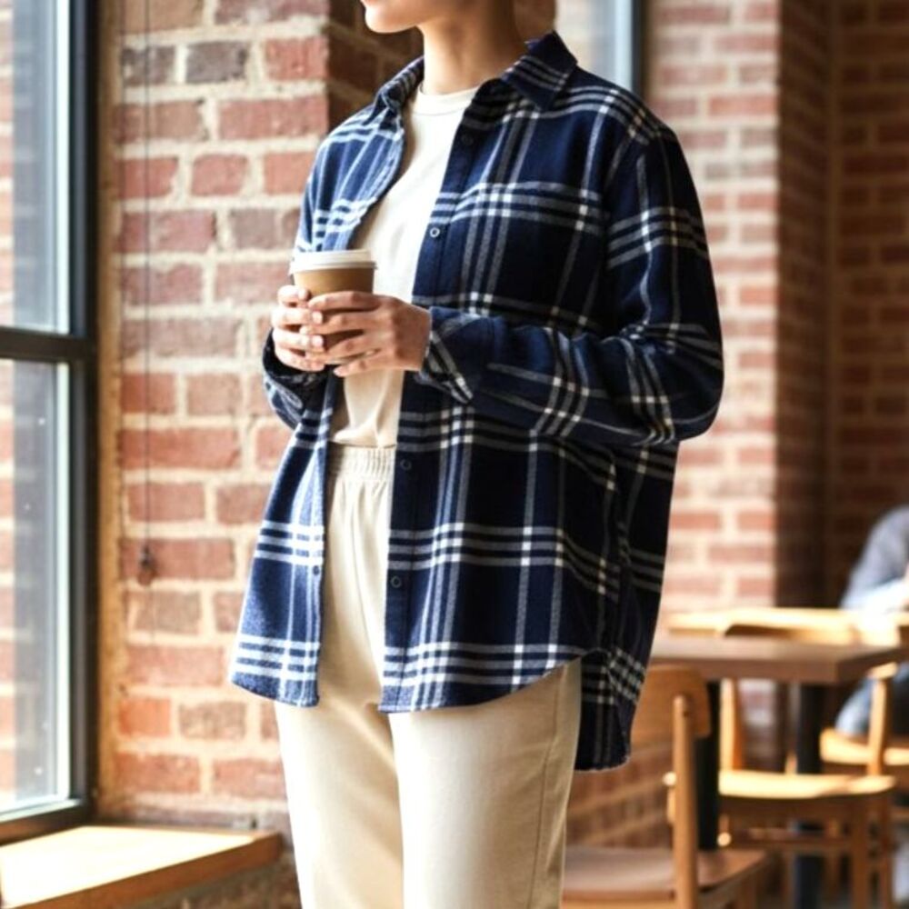 Rails Charli Navy Vanilla Plaid Flannel Shirt Linen Blend Button Down Size S